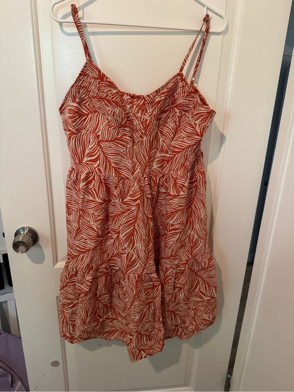 Orange and White Leaf Print Dress